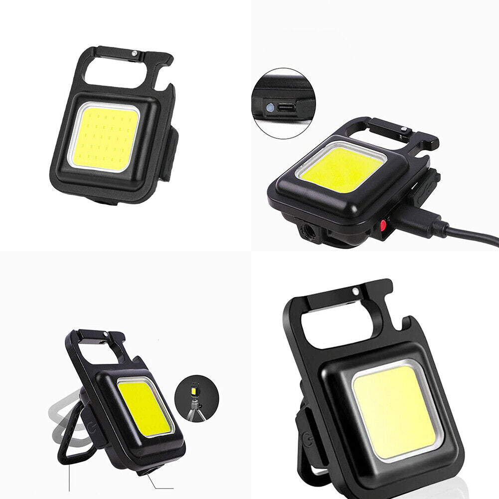 US 1-2 Pcs Mini Keychain Flashlight Portable COB Rechargeable Work Light