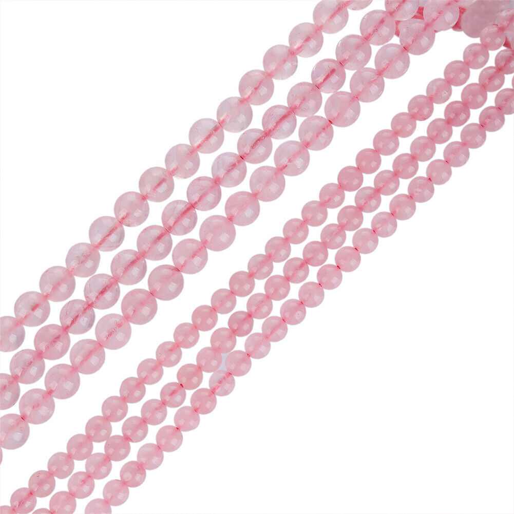 US 15" 6/8/10mm Pink Crystal Natural Stone Beads Rose Quartzs Round Loose