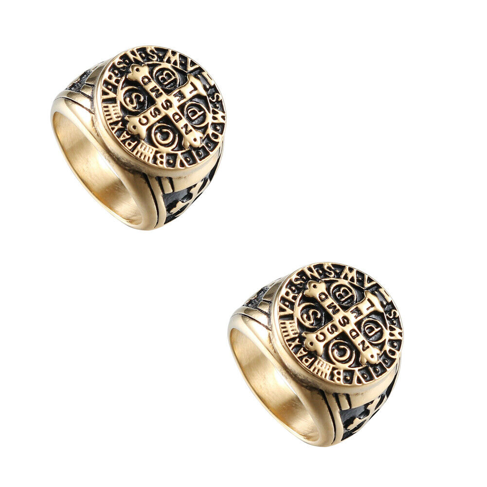 US St Benedict Exorcism Ring Silver Stainless Steel Catholic Roman Cross Demon