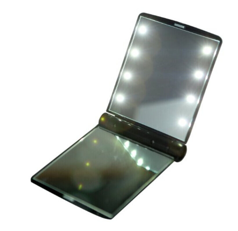 Makeup Cosmetic Folding Portable Compact Pocket Mirror with 8 LED Lights Lamps