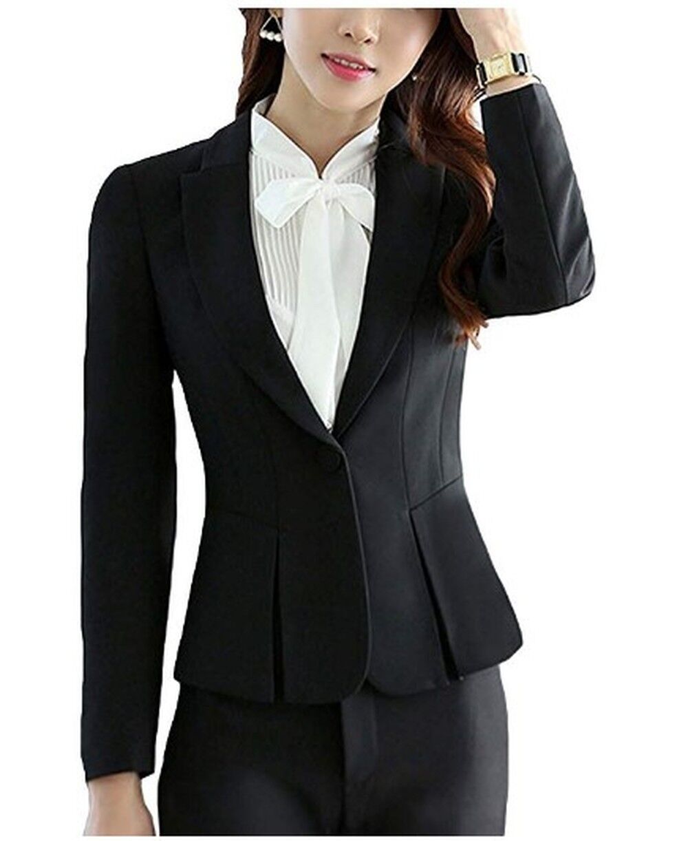 Womens Stylish Split Work Jacket Slim Fit Office Suit Set (Blazer+Blouse+Pants)