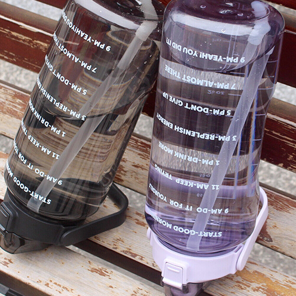 US 1-2 Pc Motivational Half Gallon/64 oz Water Bottle w/ Time Marker with straw