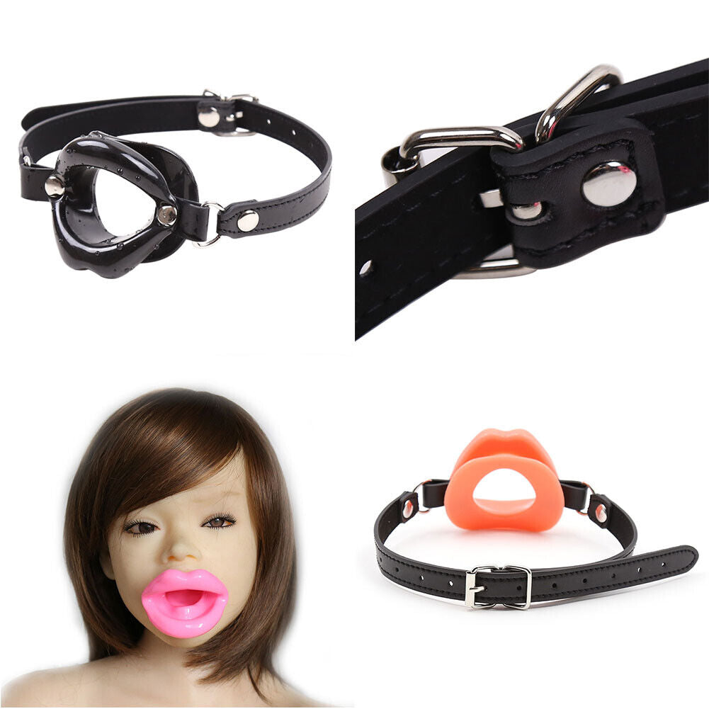 US Lips Shaped Opening O Ring Mouth Gag Silicone Buckle Leather Belt Strap BDSM