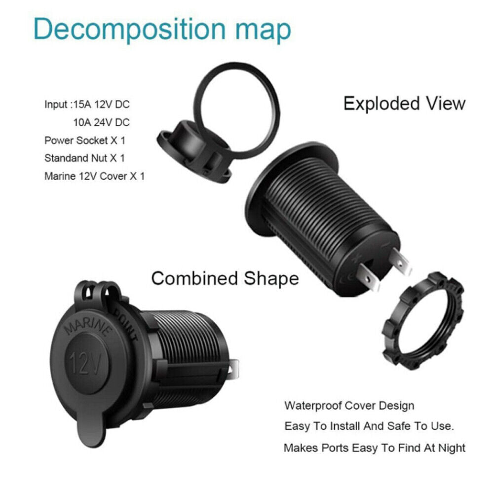 US 6-12Pc Cigarette Lighter Socket Marine Motorcycle ATV RV Lighter Power Outlet