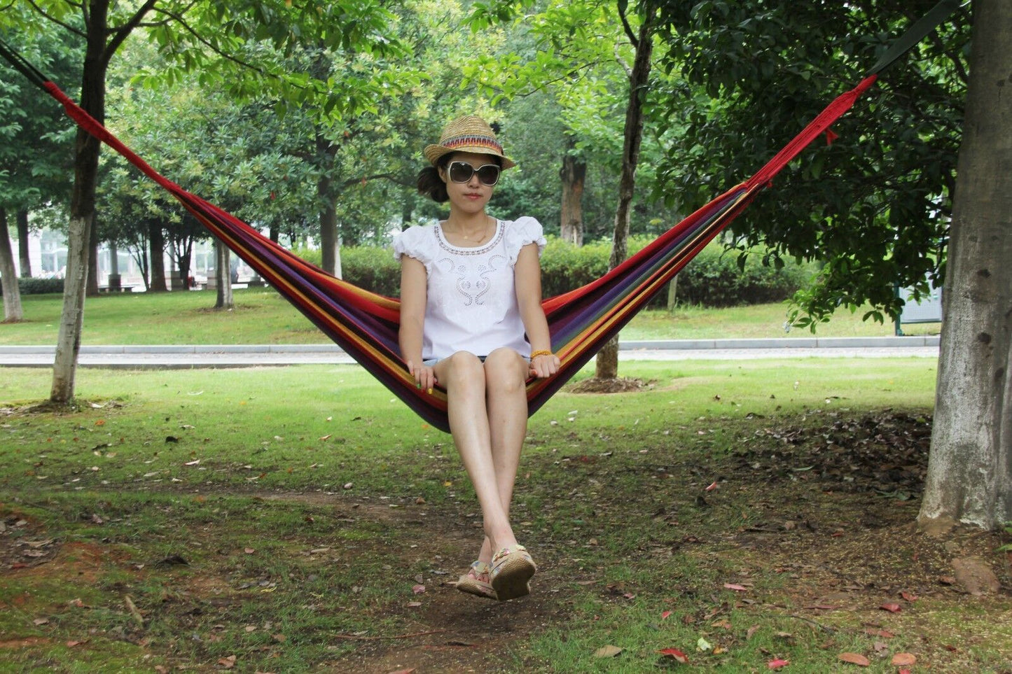 Double Layered Cotton Fabric Travel Camping Hammock,78.75''x31.5'', max 308 lbs
