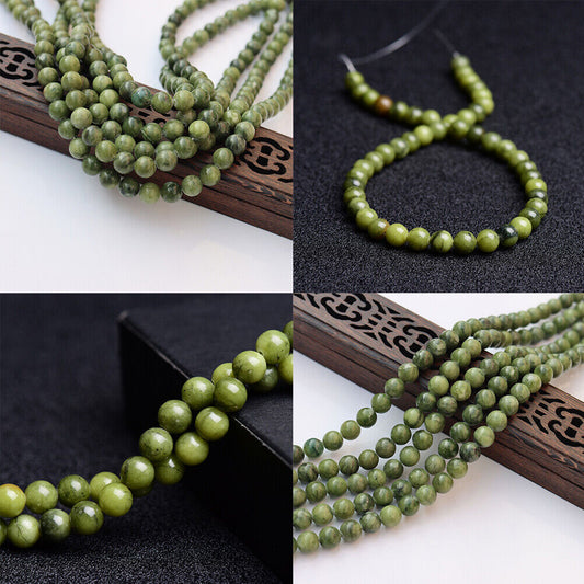 US 6/8/10MM Natural Stone Green Jade Peridot Round Loose Beads For DIY Jewelry