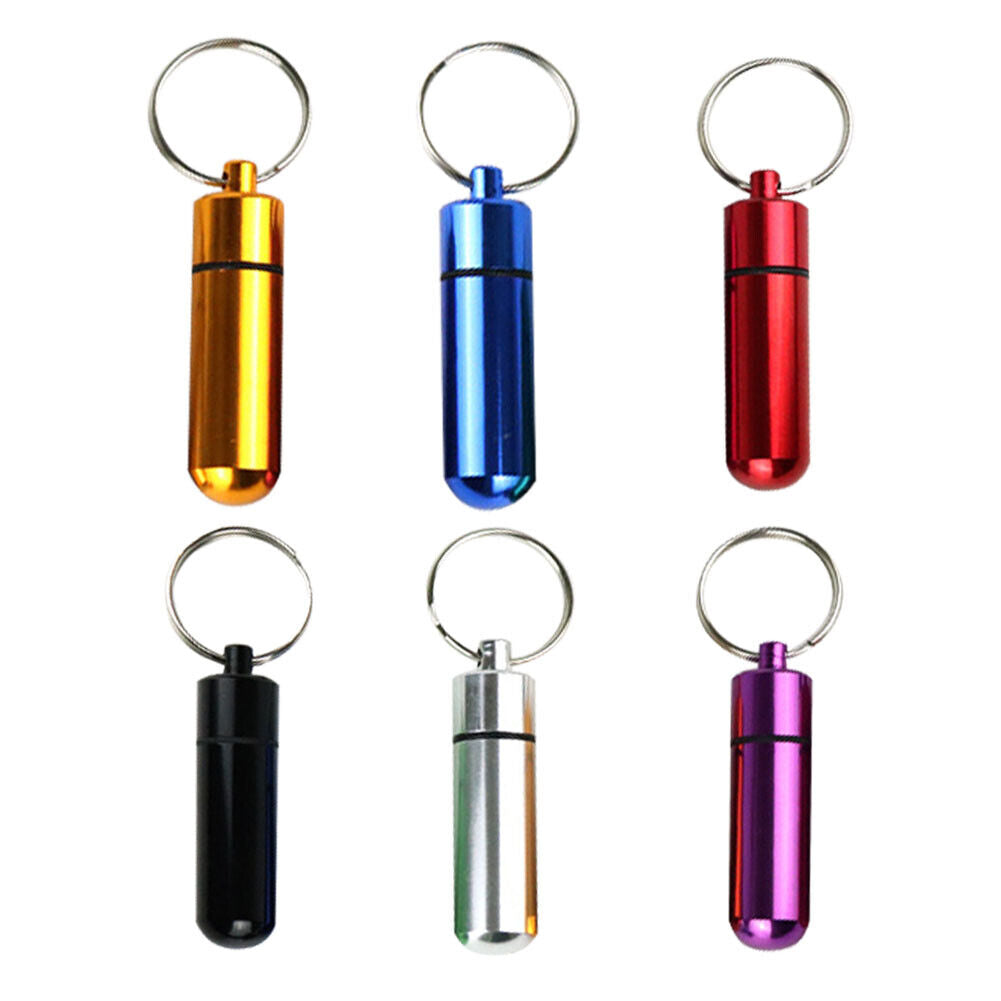 US 6-12 Aluminum Metal Pill Box Case Organizer Keychain Outdoor Medicine Bottle