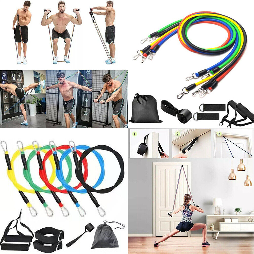 US 11Pcs Resistance Bands For Home Workout Exercise Crossfit Fitness Training Gy