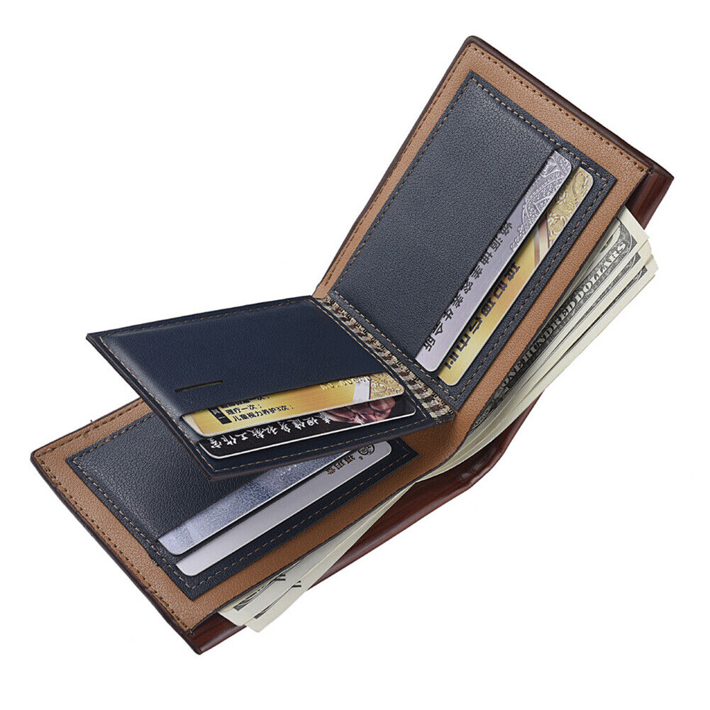 US 1-2 Pcs Men Bifold Leather Credit ID Card Holder Wallet Billfold Purse Clutch