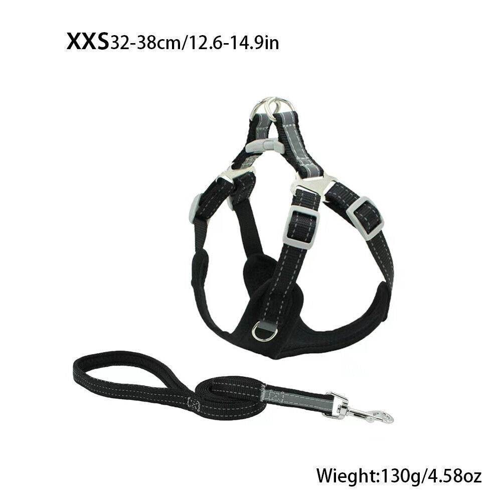 US Reflective Dog Vest Harness Leash Collar Set No Pull Adjustable for XXS-L