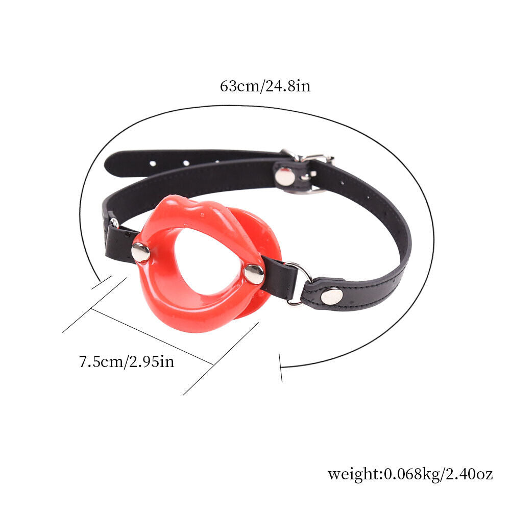 US Lips Shaped Opening O Ring Mouth Gag Silicone Buckle Leather Belt Strap BDSM