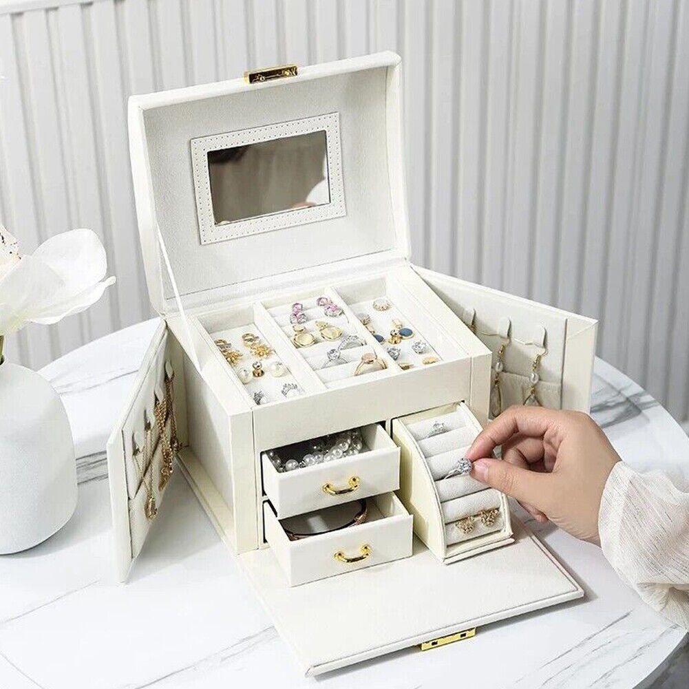 US Large Box Layers Jewelry Organizer Case Portable Travel Lockable Gift Fashion