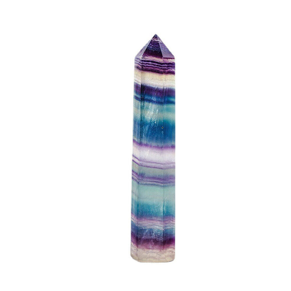 US 2-4Pc Natural Colorful Fluorite Quartz Crystal Stone Heal Hexagonal Rock Wand