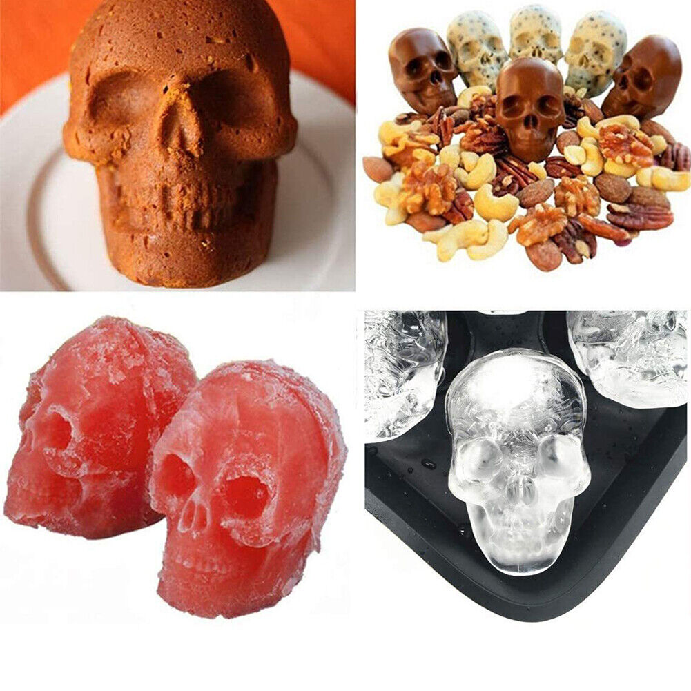 US 2-4 Pcs Shaped 3D Skull Ice Cube Mold Tray Stackable Silicone Ball Mold Party