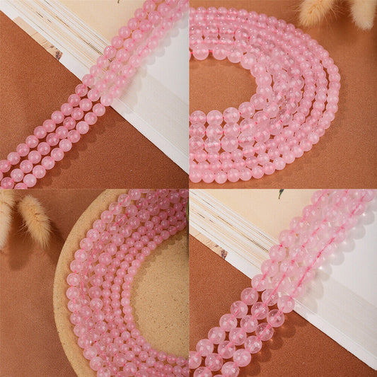 US 15" 6/8/10mm Pink Crystal Natural Stone Beads Rose Quartzs Round Loose