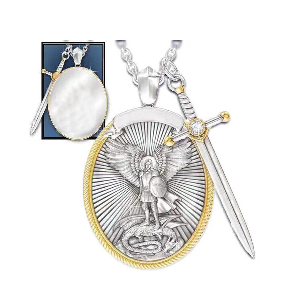 US 1-2 Pack Catholic Patron Archangel St. Michael Pendant Necklace Sword Shield