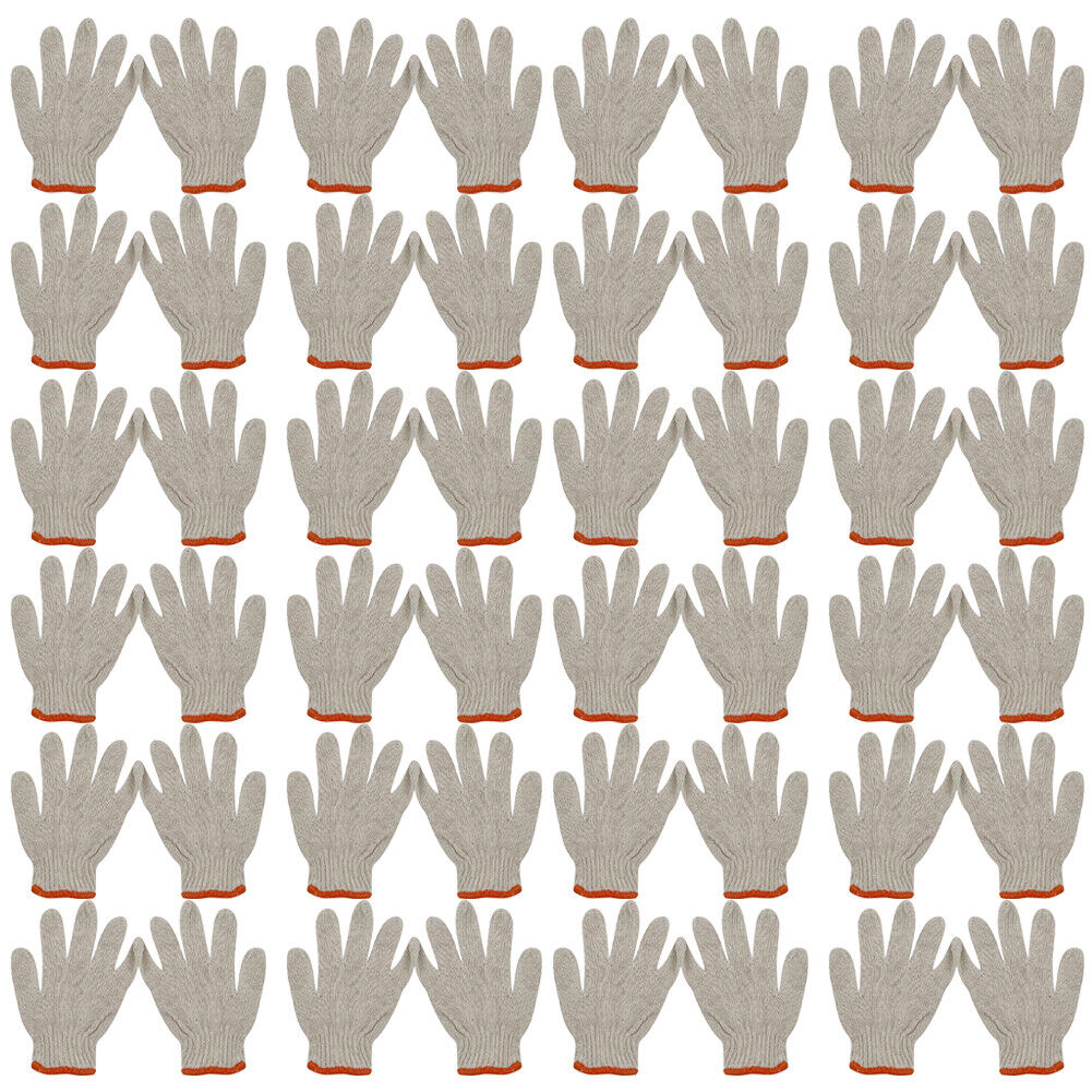 US 24-48 Pairs NATURAL WHITE STRING KNIT POLY COTTON WORK GLOVES Ultralight