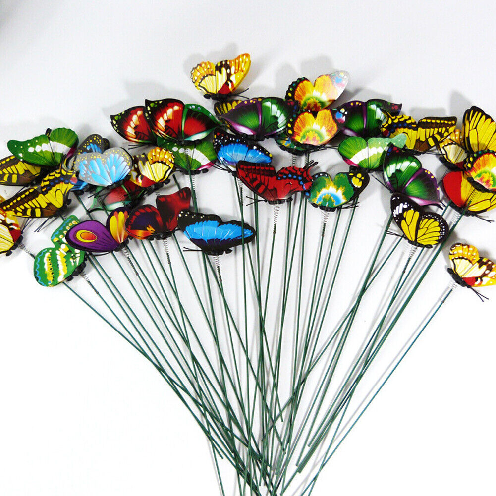 US100-200 Pack Butterfly Stakes Outdoor Yard Planter Flower Pot Bed Garden Decor