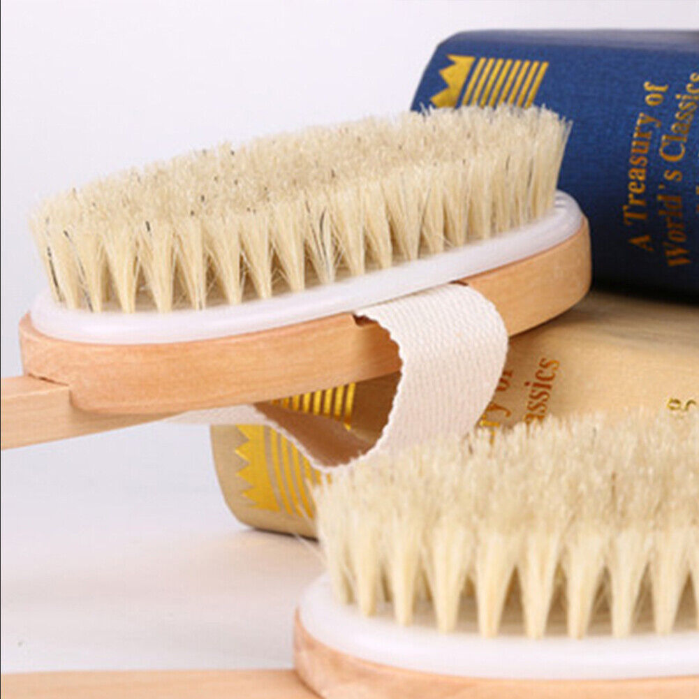 US 2-4 Pcs Premium Natural Bristle Wooden Bath Body Back Dry Skin Brush Scrubber