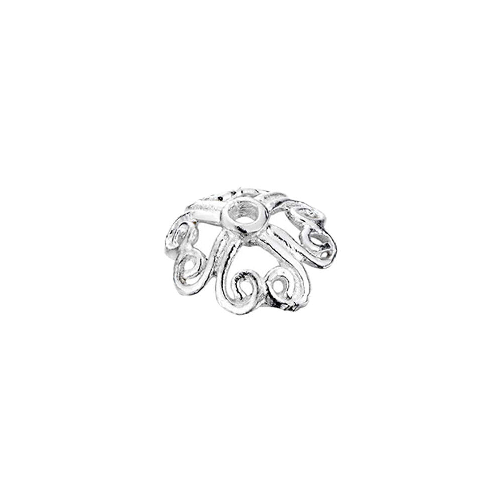 US 10Pc 925 Sterling Silver Heart Filigree Flower Shape Bead Cap Jewelry Making