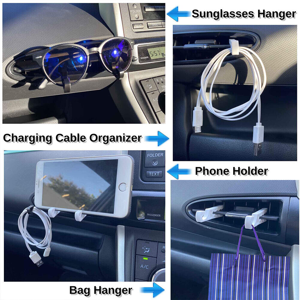 US 20Pc Car Air Vent Holder Mobile Earphone Cable Winder Sunglasses Glasses Hook