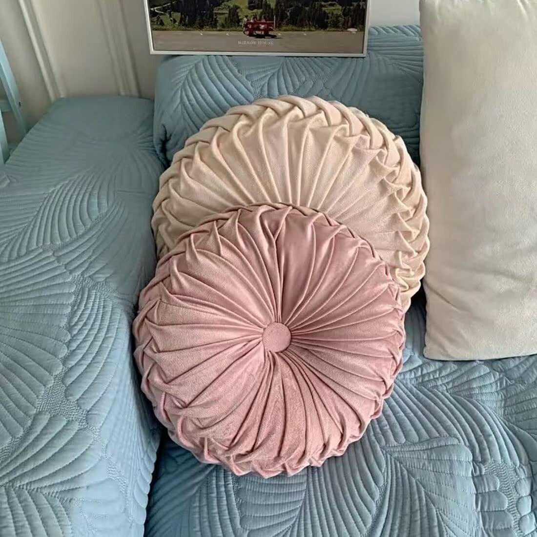 Round Throw Pillow Round Velvet Pillow Pleated Round Filled Pillow