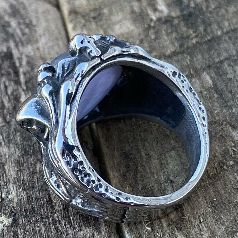 US 3-6 Pack Cool Mens Stainless Steel Dragon Claw Blue Evil Eye Eyeball Ring