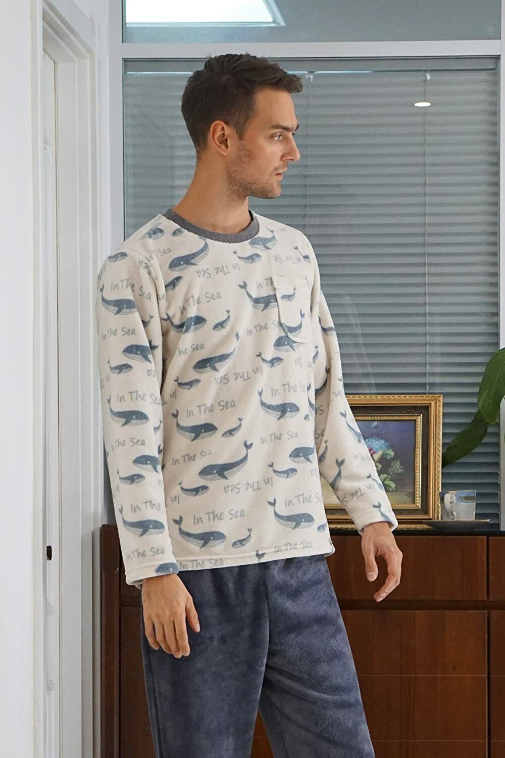 Men Plush Fleece Pajamas Set