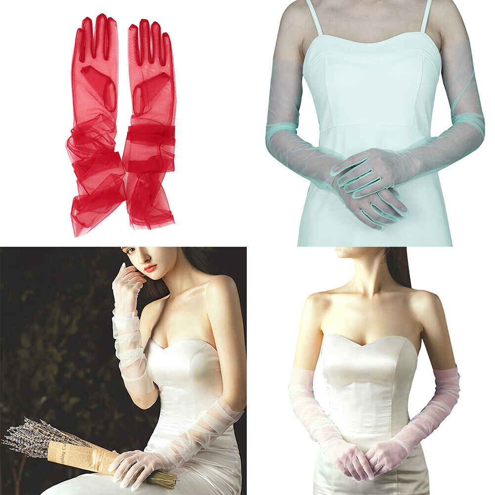 US 1~2 Paris 27'' Wedding Bridal Prom Sheer Tulle Long Elbow Gloves Party Opera