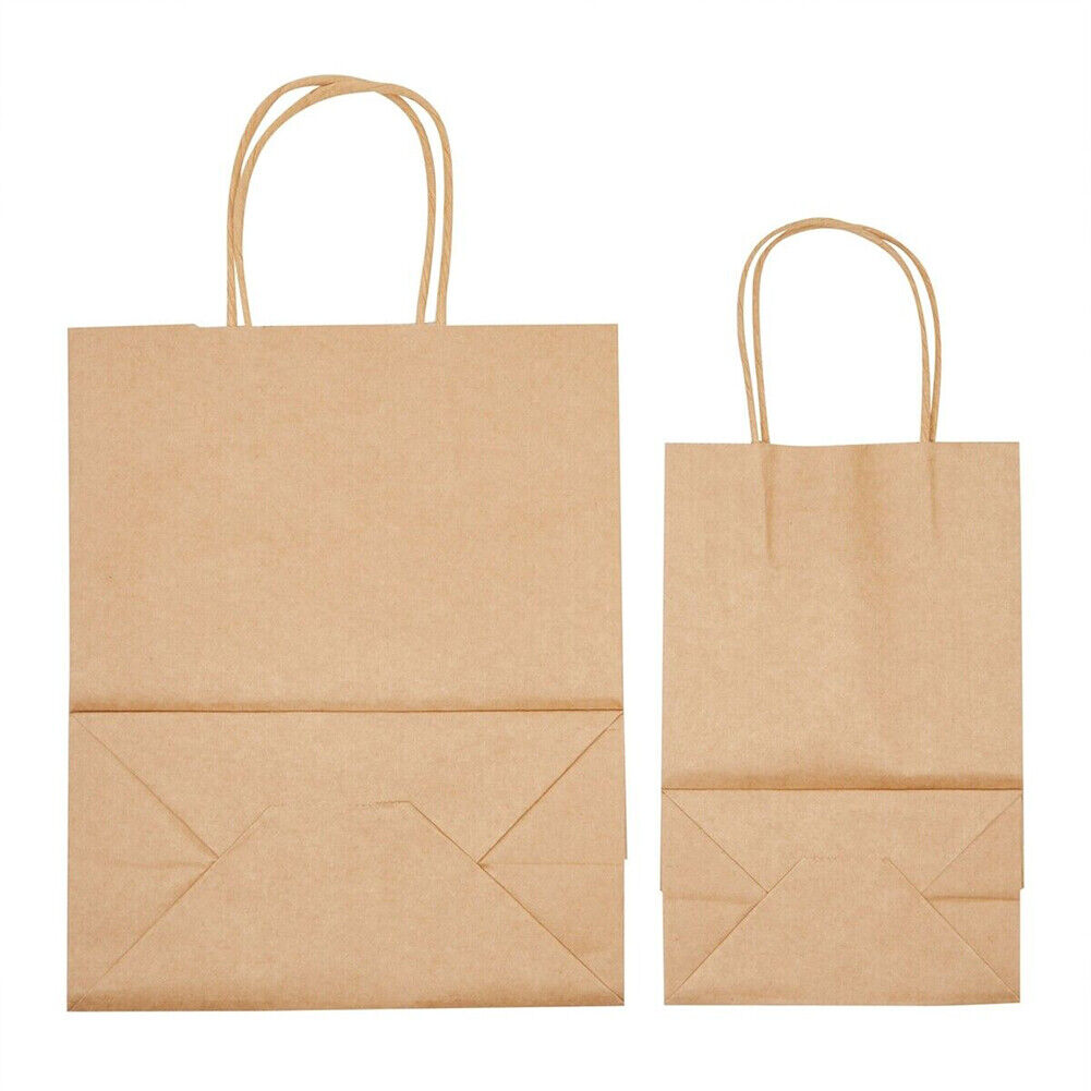 US 50 Pcs Brown Paper Shopping Kraft Retail Gift Merchandise Bags With Handles