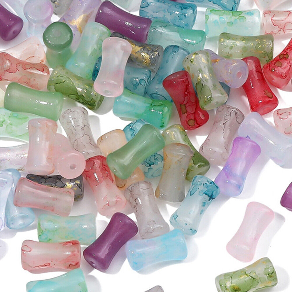 US 100-200 Pack Natural Jadeite Column Stone Beads Tube Bamboo Shape Jade Stone