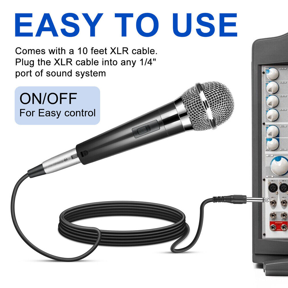 US 1~2 Pack 10Ft Wired Handheld Dynamic Microphone 1/4" Mic Party Speech Karaoke