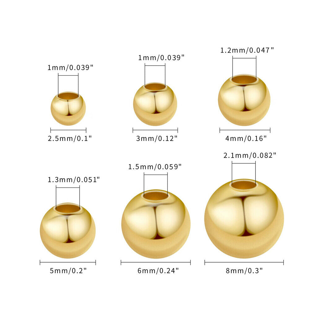 US 50~400Pc 3~8mm 14K Gold Plated Seamless Uniform Smooth Round Spacer Ball Bead