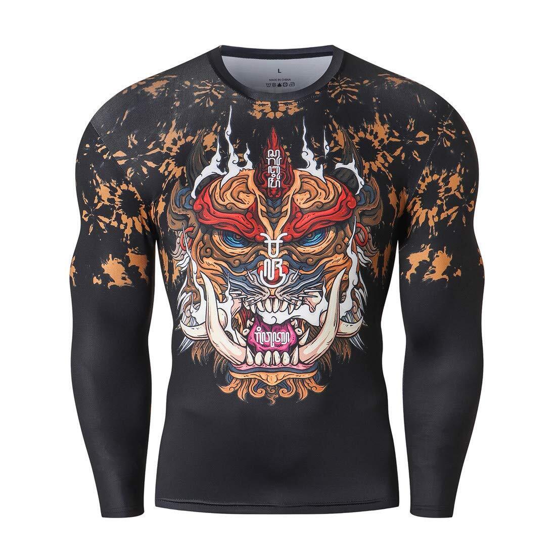 Men's Novelty Cycling Compression Top Long Sleeve Shirt Tattoo Pattern Fall Gear
