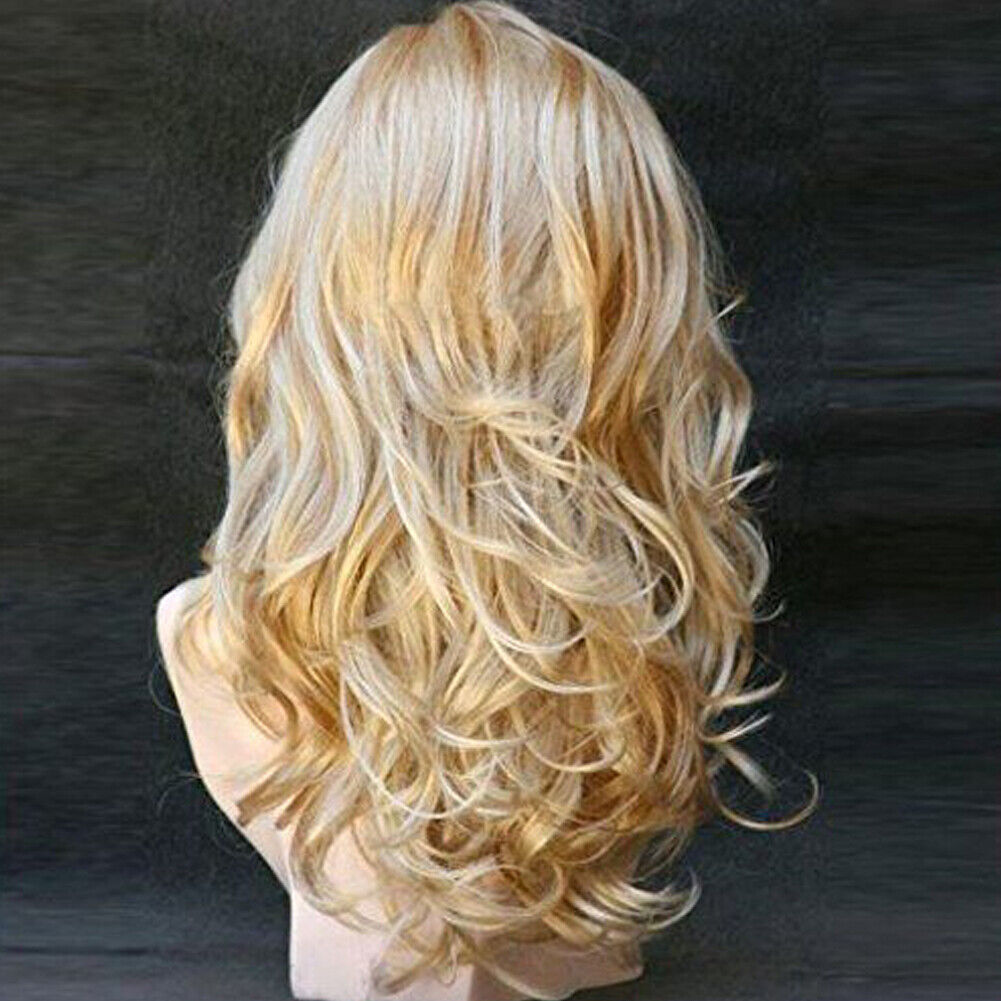 US 1-2 Pcs Women Long Curly Body Wavy Heat Resistant Blonde Highlights Full Hair