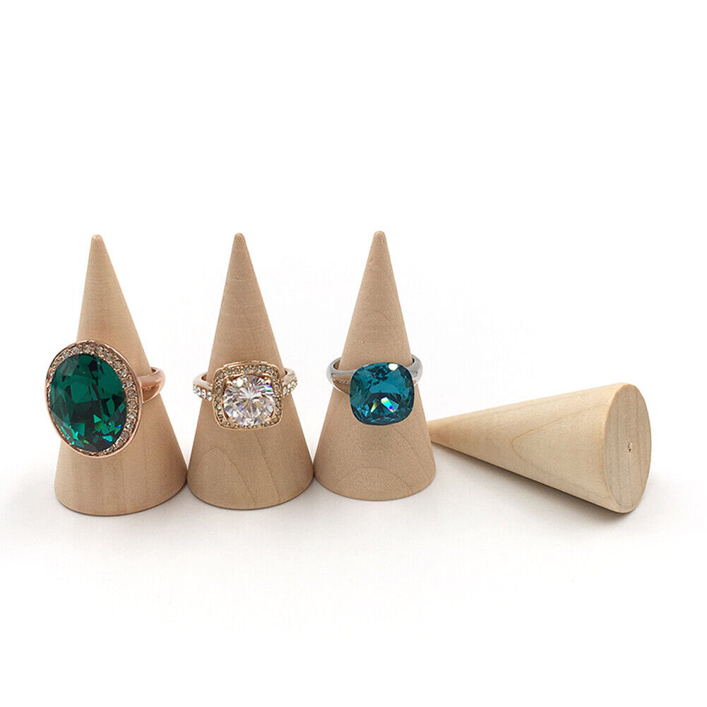 US 10-20 Pc Wood Cone Ring Holder Durable Finger Jewelry Display Stand DIY Craft