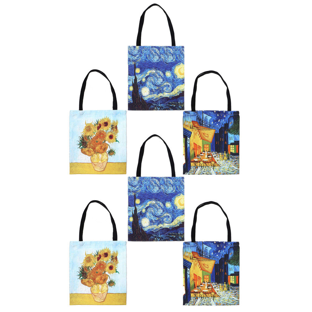 US 3-6 Pc Van Gogh Large Cotton Shoulder Tote Bag Canvas Shopping Casual Handbag