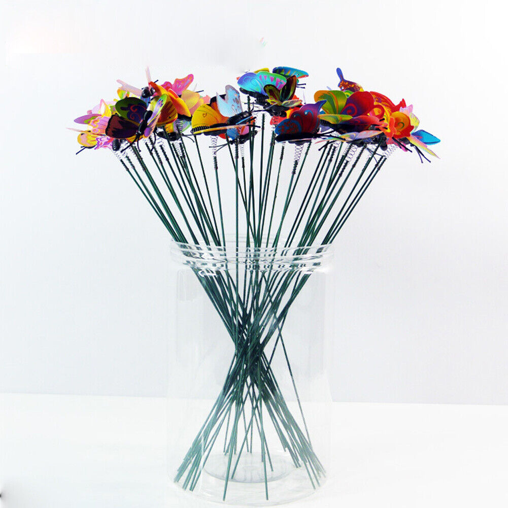 US100-200 Pack Butterfly Stakes Outdoor Yard Planter Flower Pot Bed Garden Decor