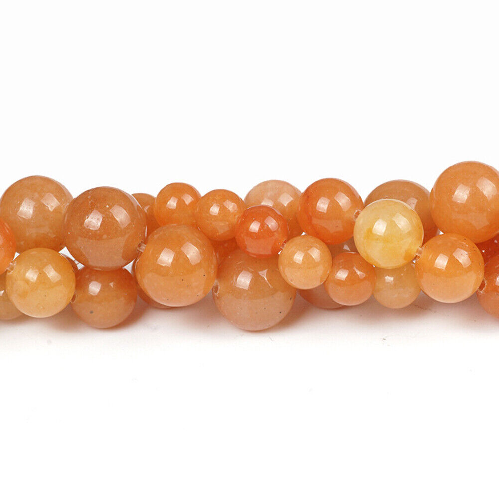 US 6/8/10MM Natural Round Orange Crystal Stone Loose Spacer Beads DIY Jewelry