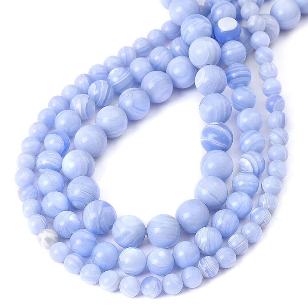 US 6/8/10 MM Purple Blue Lace Stone Beads Round Loose Bulk Beads Jewelry Making