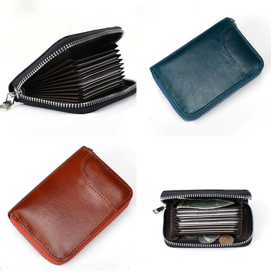 US 1-2 Pc Leather Zipper Slim Wallet RFID Blocking Credit Card Holder Thin Purse