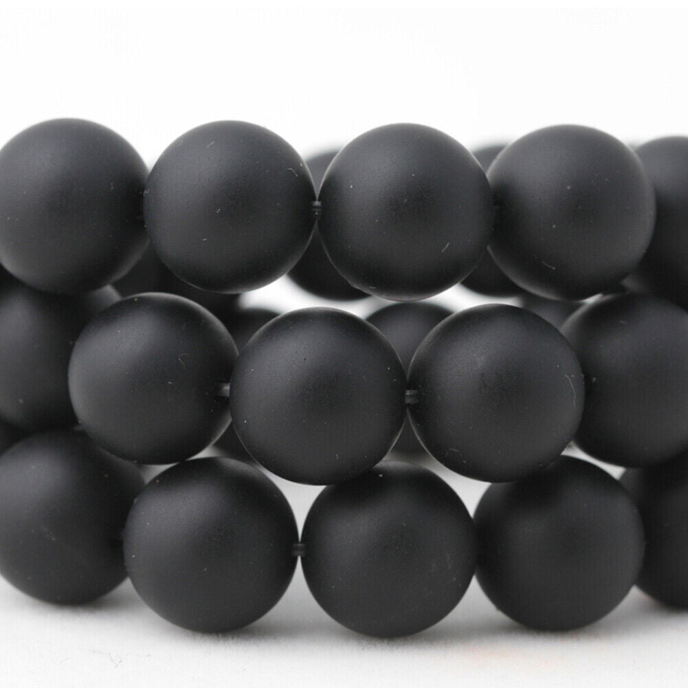 US 5 Strands Black Matte Onyx Bead Natural Frosted Gemstone Agate Round Necklace