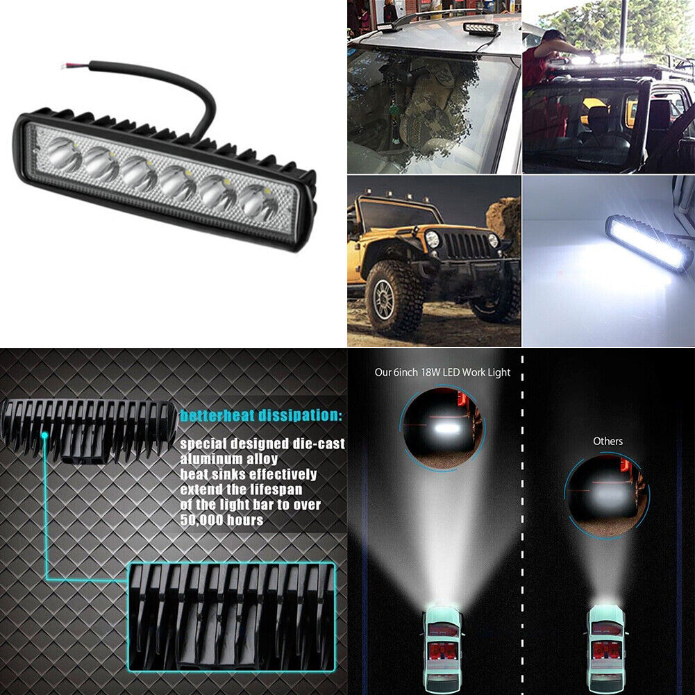 US 2-4 Pack 6'' LED Work Light Bar 18W Lamp Flood Spot Work Driving Fog SUV ATV