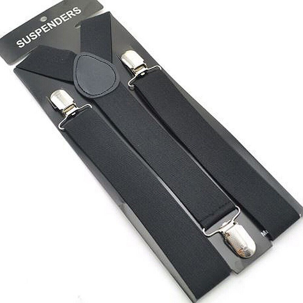 US 4 Pack Wide Suspenders For Mens Adjustable Clip-On Y-Back Heavy Duty Black