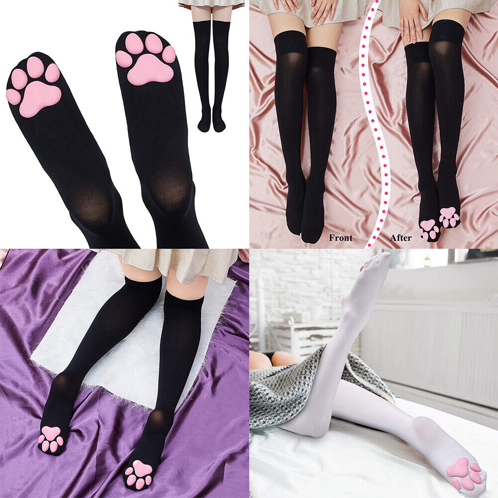 US 3D Kitten Claw Stockings Cat Paw Pad Socks Thigh High Socks For Girl Women