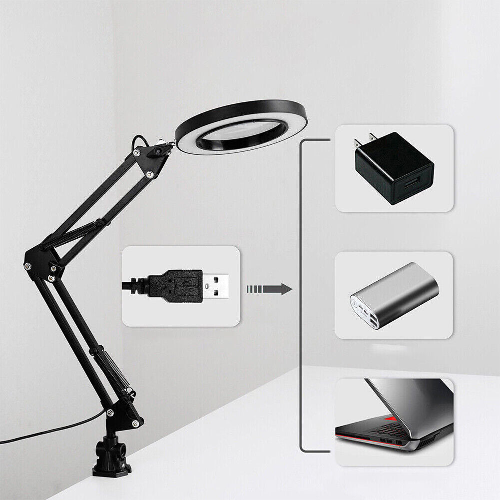 US 1-2 Pcs 10X Magnifying LED Glass Stand Crafts Welding Base Clamp Close Work