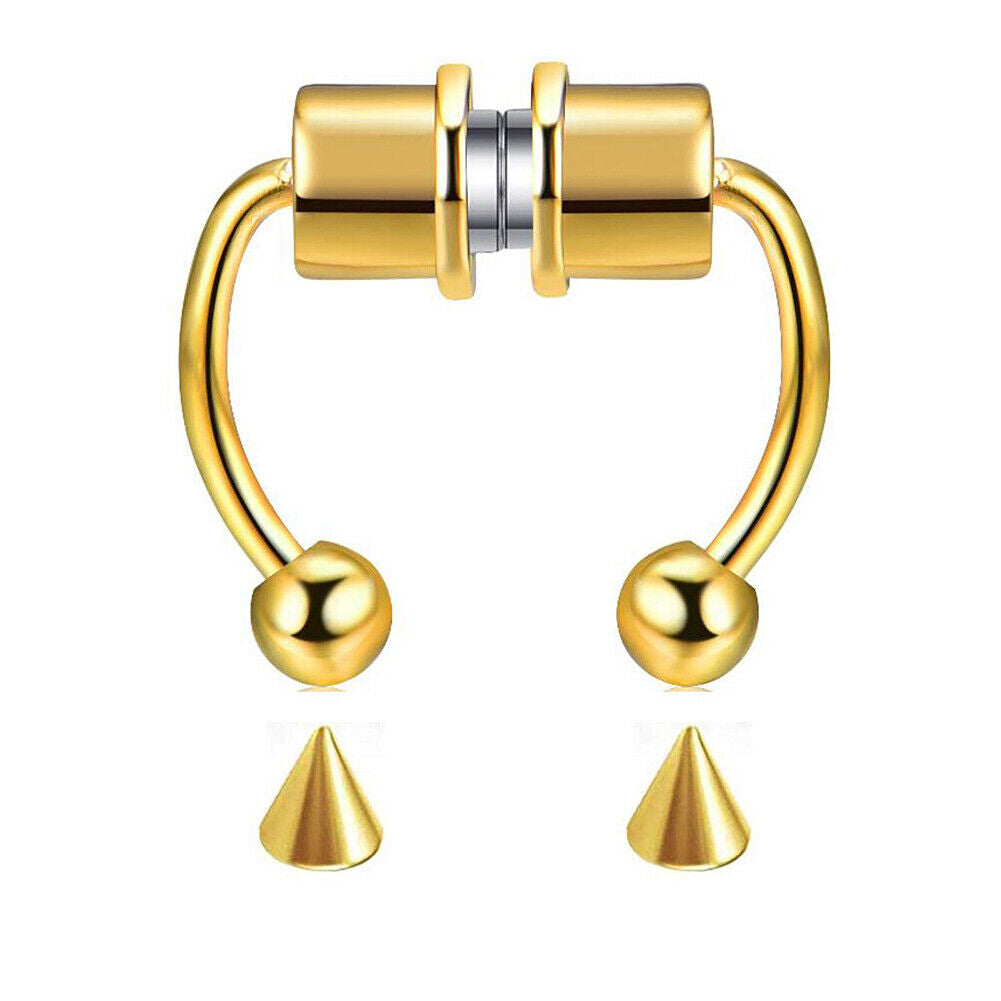 US 1-2 Pcs Magnetic Septum Nose Ring Stainless Steel Fake Non Piercing Nose Clip