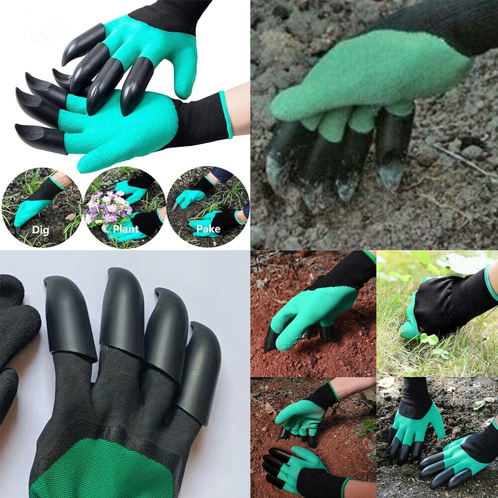 US 2-4Pairs Gardening Digging Planting Pruning Tools 4 Claws Garden Genie Gloves