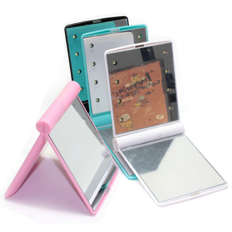 Makeup Cosmetic Folding Portable Compact Pocket Mirror with 8 LED Lights Lamps