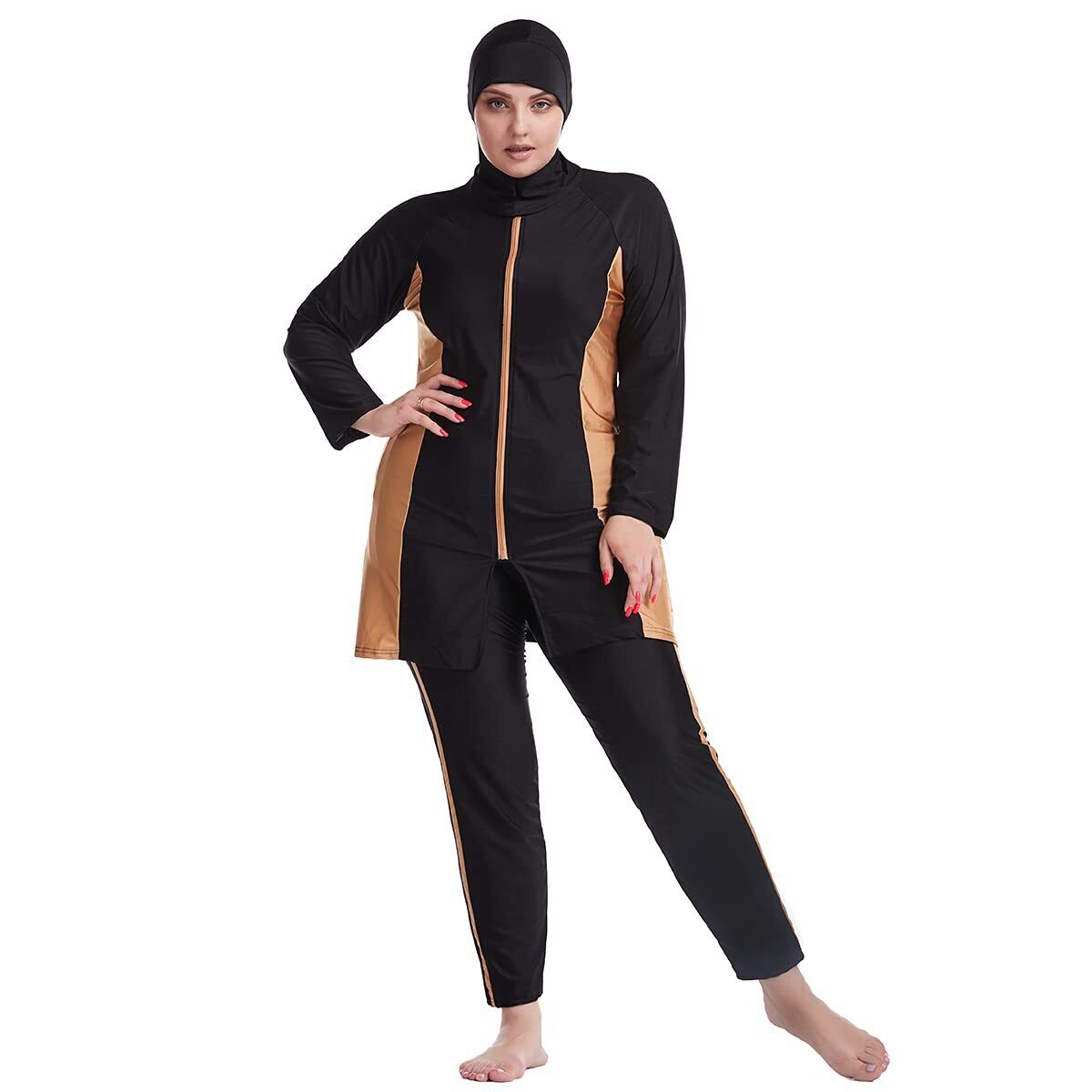 Women Muslim Traditional Oversize 2Set Swimsuit Highly Elastic Plus Swimwear Cap